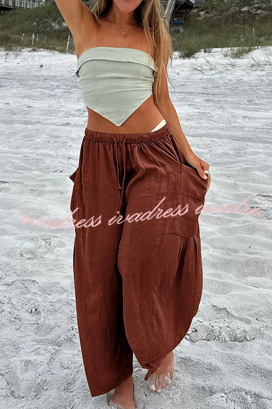 Diani Linen Blend Drawstring Waist Pocketed Loose Pants
