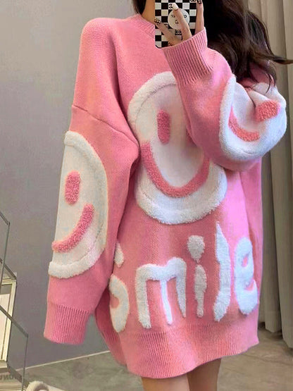 Smile Print Thicken Loose Sweater