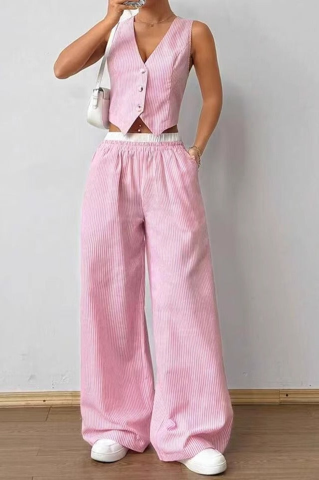 Tailored Workwear Striped Two Piece Vest Pants Set