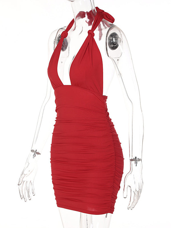 Birthday Bodycon Dresses Red Straps Neck Sexy Sleeveless Pencil Dress
