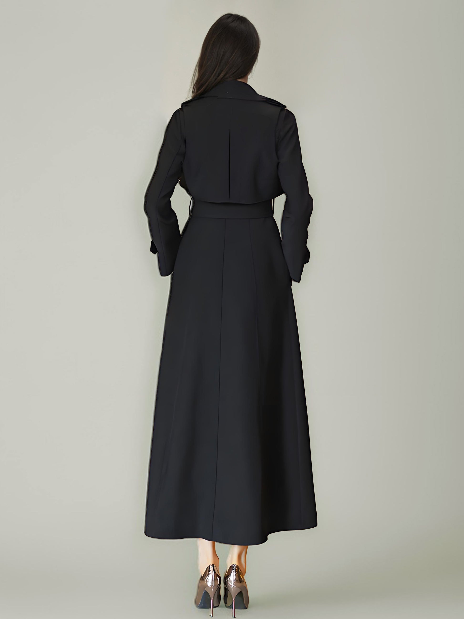 Women's Trench Coat Modern Polyester Turndown Collar Buttons Full Length Coat