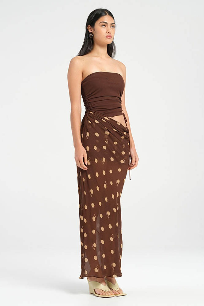 | Strapless Polka Dot Patchwork Slim Maxi Dress