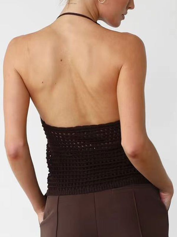 Knitted Hollow Cardigan Halter Vest