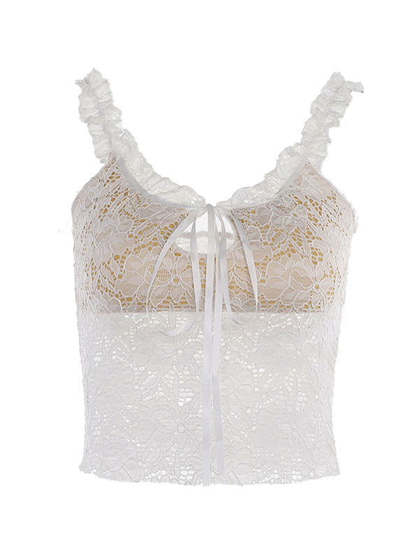 Lace Fungus Strap Tie Up Cami Top