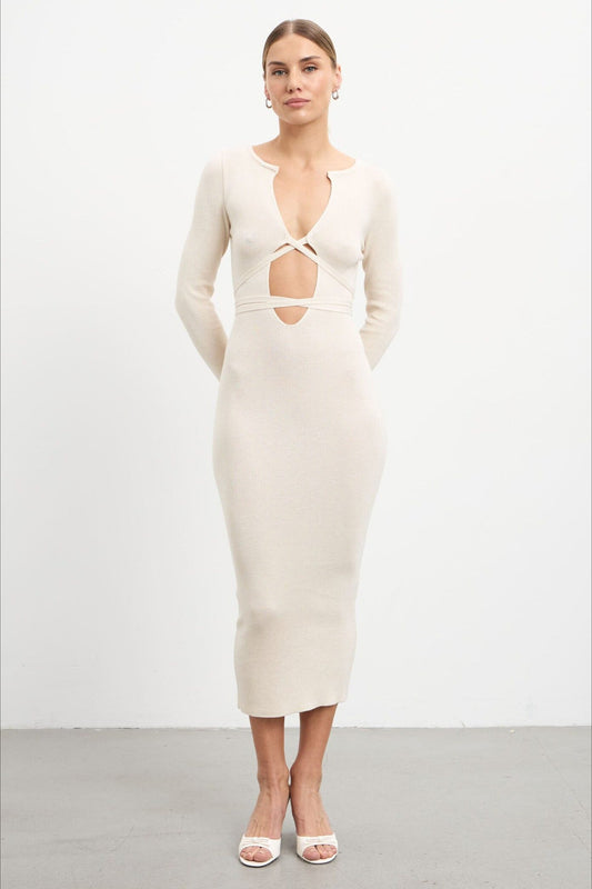 Deep V Hollow Out Knit Sweater Dress