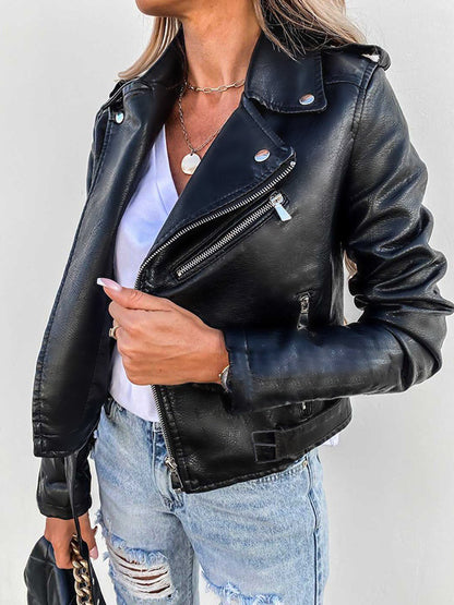 Vintage Zipper Flap Detail Short Motorcycle leather Jacket