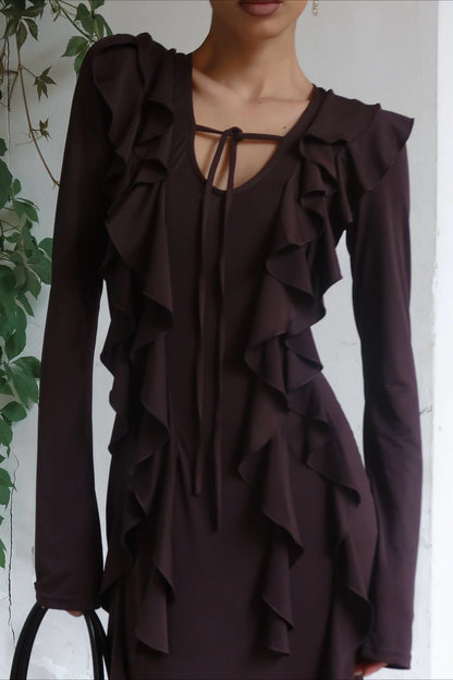 Layered Ruffled V-neck Maxi Boho Dress