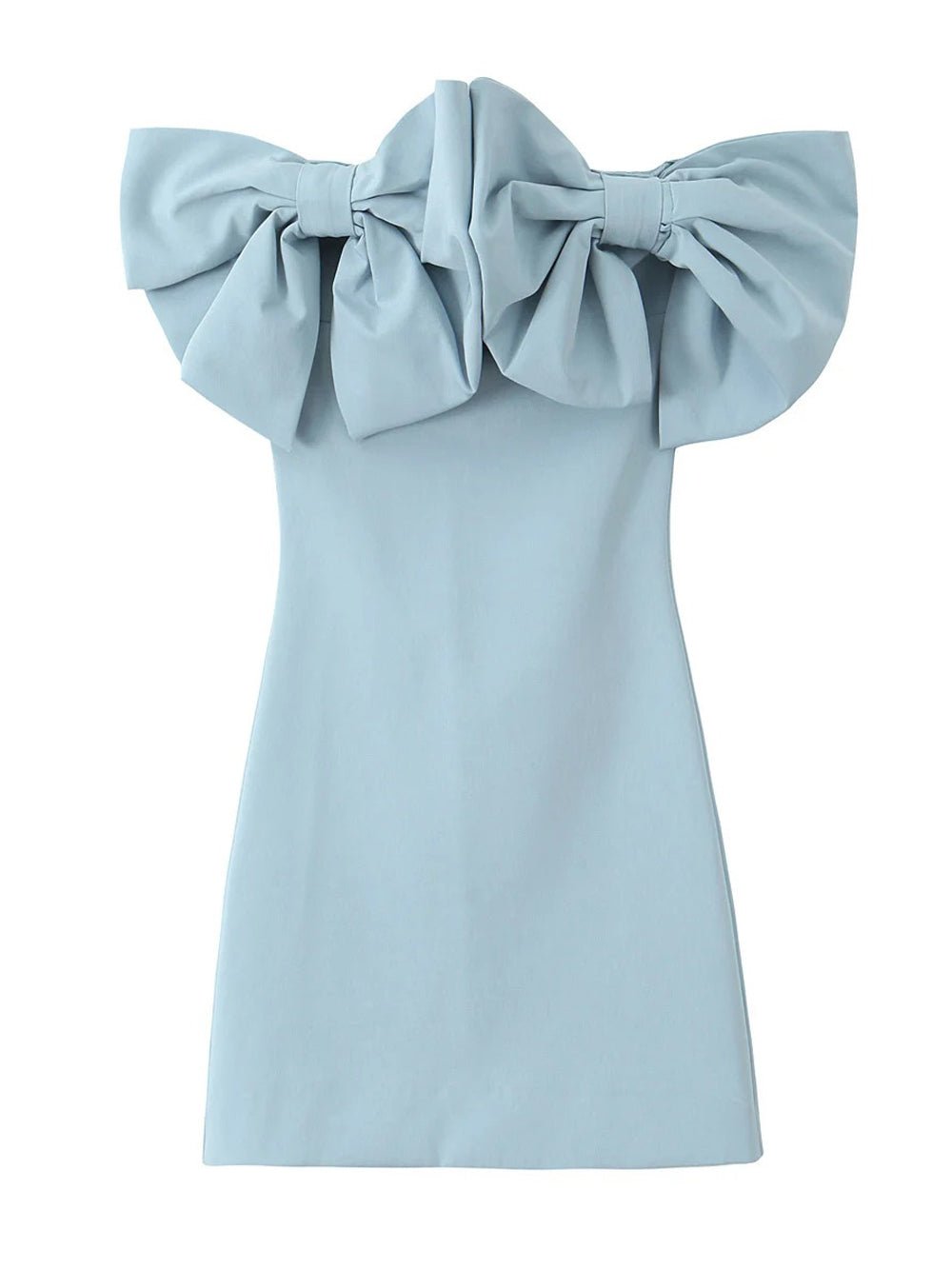 Off-Shoulder Double Bow Statement Neckline Structured Sheath Mini Dress