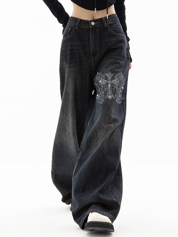 Cross Hot Diamond Blue Wash Baggy Boyfriend Jeans