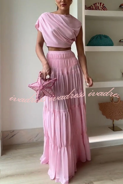 Stunning Chiffon Elastic Waist Layered A-line Maxi Skirt