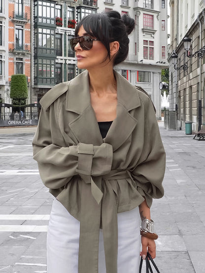 Cropped Windbreaker Tie-Waist Jacket For Women 2026