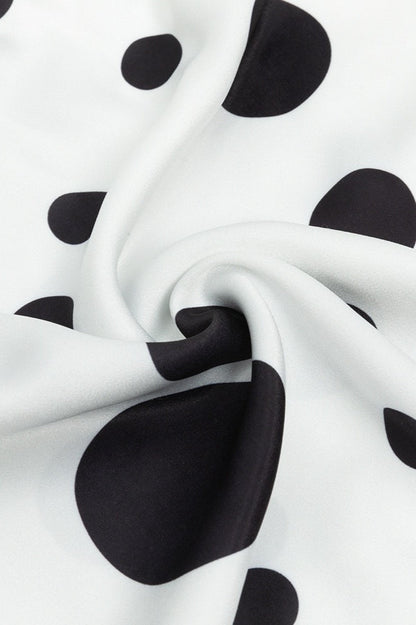 Polka Dot Cowl Folded Bust Spaghetti Strap Ruched Side-Slit Satin Maxi Dress