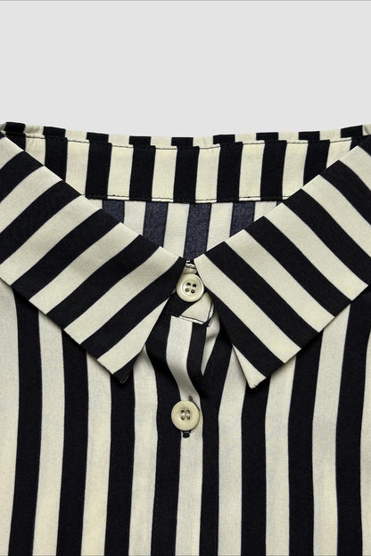 Button Down Striped Short Sleeve Blouse Shorts Set