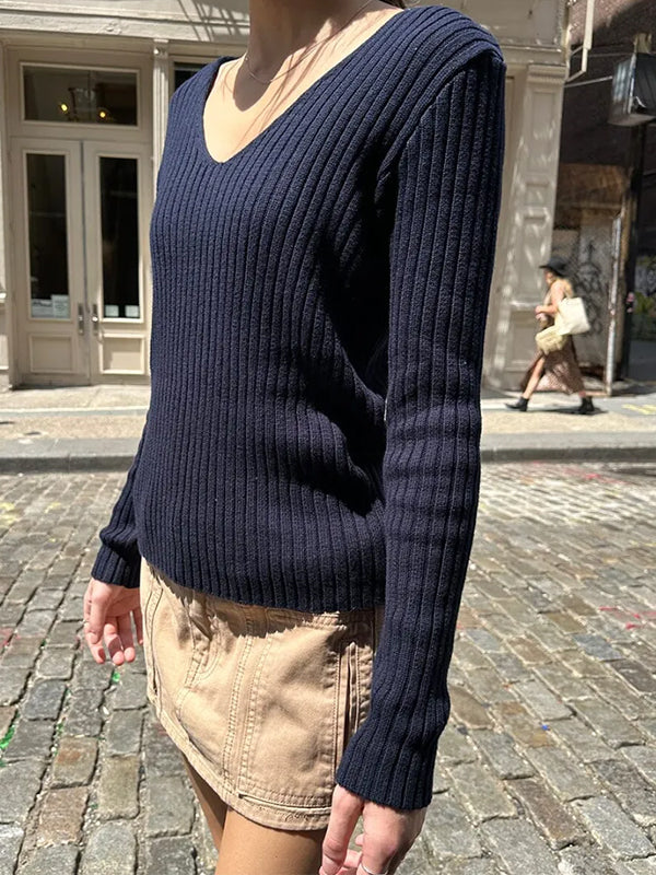 Vintage V Neck Rib Sweater