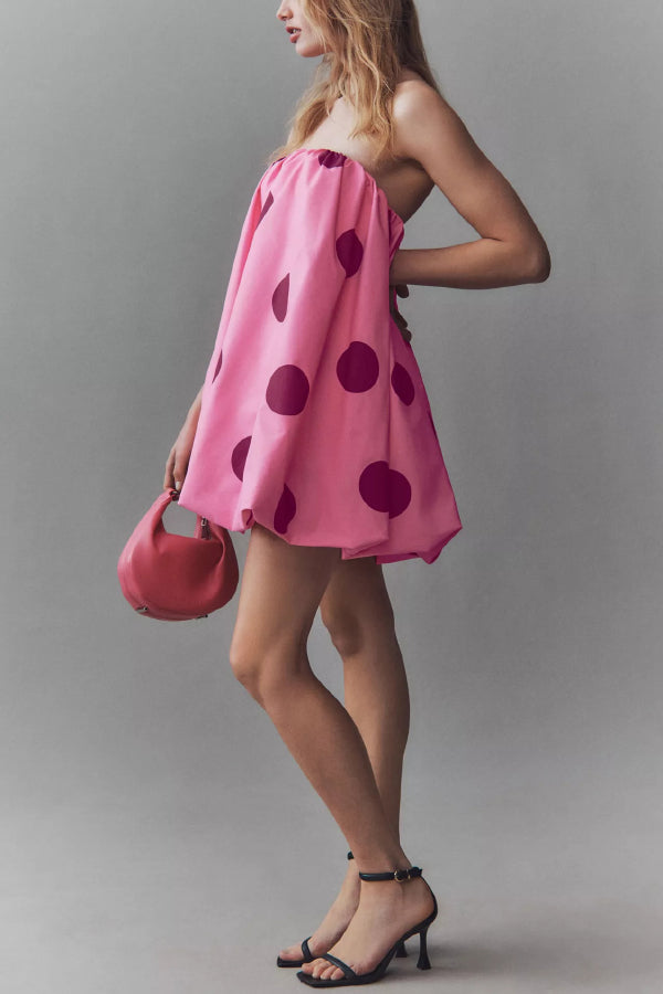Fashionable Polka Dot Print Off-shoulder Sleeveless Loose Mini Dress