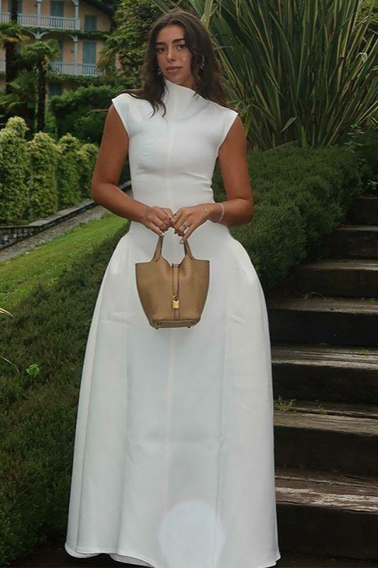 | Solid Sleeveless Ruched Waist Dress