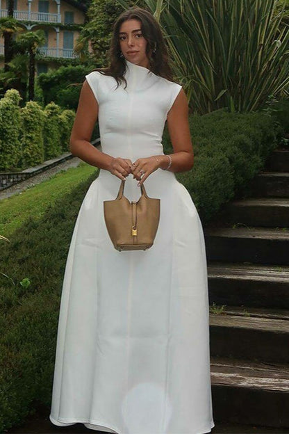 | Solid Sleeveless Ruched Waist Dress