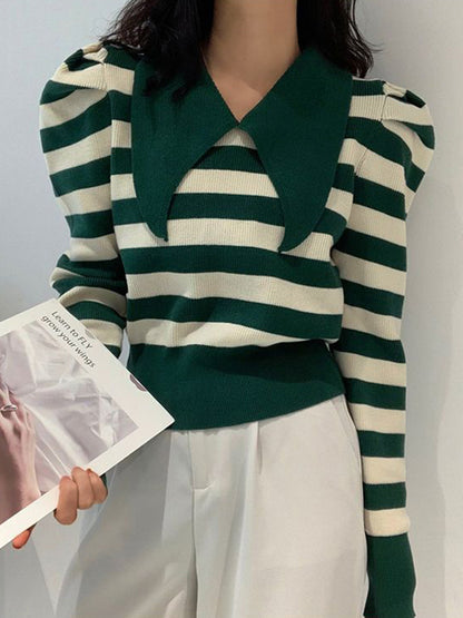 Striped Puff Sleeve Knit Sweater