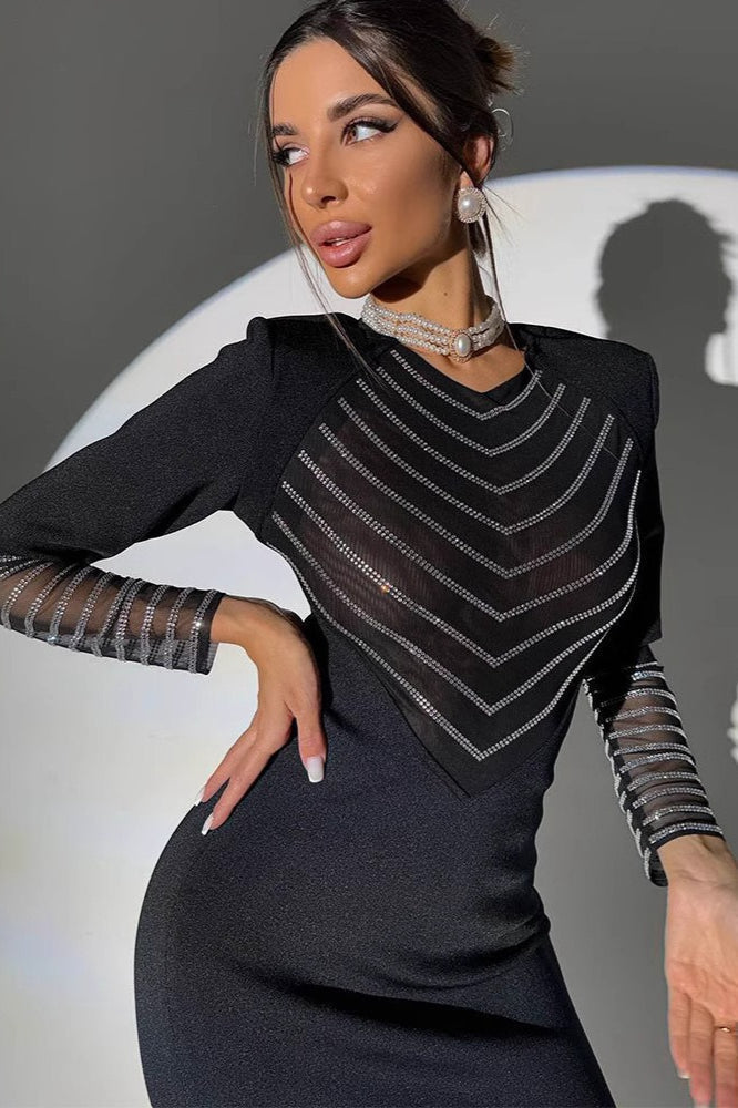 | Rhinestone Mesh Maxi Dress