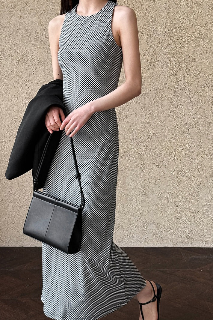 | Sleeveless Checkered Maxi Dress