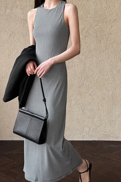 | Sleeveless Checkered Maxi Dress