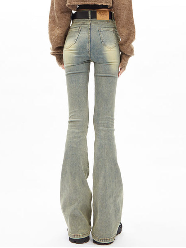 Distressed High Rise Flared Slim Jeans