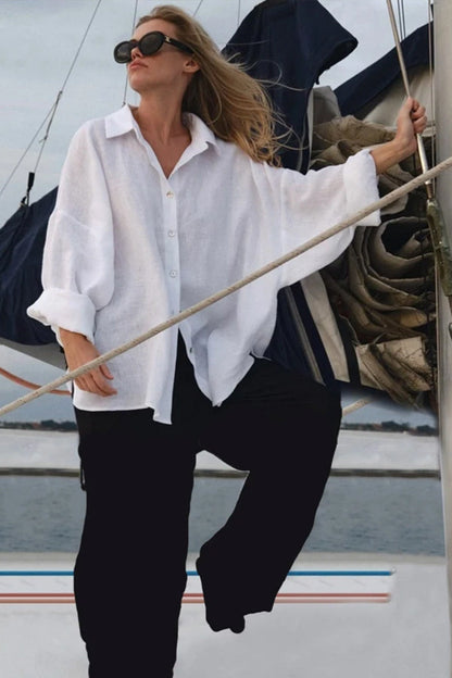 Casual Loose Fit Solid Color Blouse