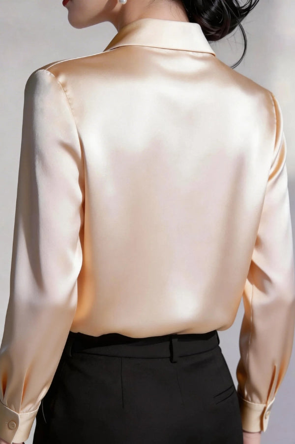Solid Color Lapel Bow Tie Long-sleeved Casual Shirt