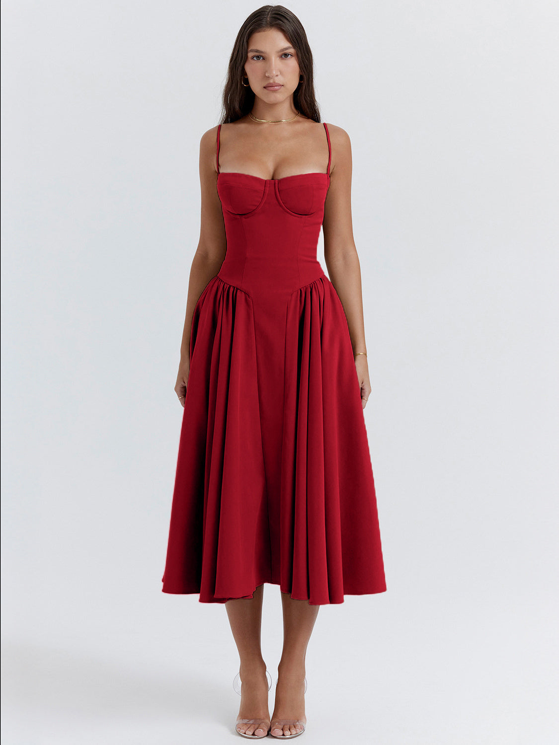 Soft Pink Corset Dress Spaghetti Strap Backless Pleated Cottagecore Midi Dress 2026