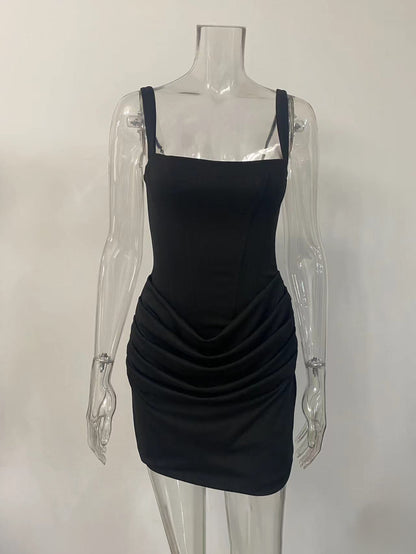 Square Neck Lace Up Back Corset Ruched Mini Bodycon Dress For Women 2026