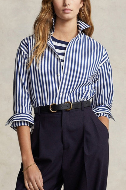 Oversized Striped Cotton Long Sleeve Top