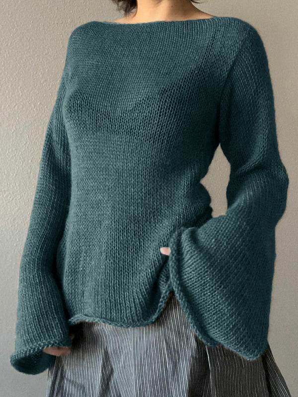 Solid Color Backless Lace Up Long Sleeve Knit