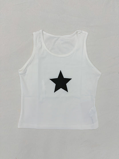 Star Embroidered Rib Cropped Tank Top