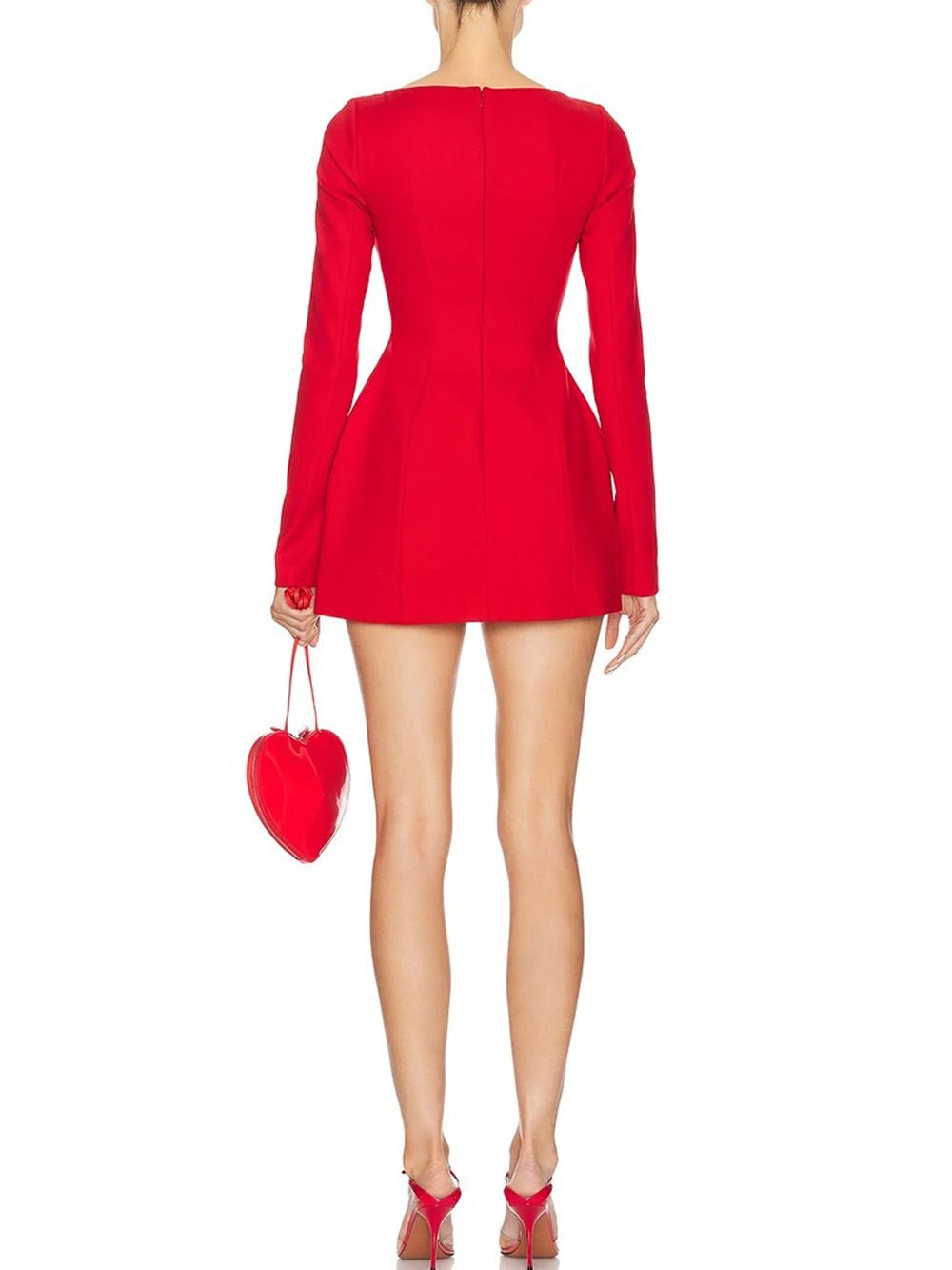 Boat Neck Long Sleeve Bow Hip Detail Fit-and-Flare Structured Mini Dress