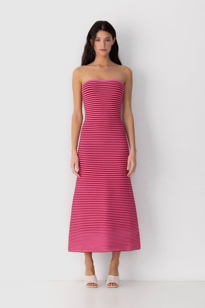 Strapless Horizontal Stripe Knit Bodycon Maxi Dress