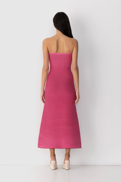 Striped Knit Strapless Bandeau Bodycon Maxi Dress