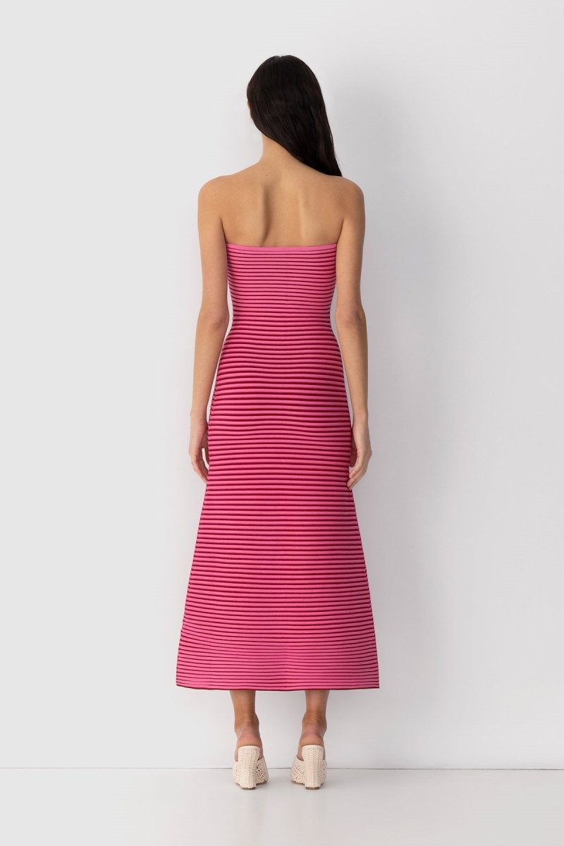 Strapless Horizontal Stripe Knit Bodycon Maxi Dress