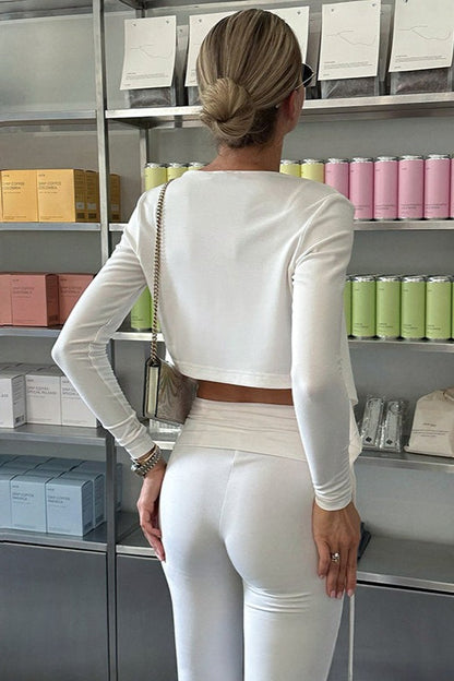 Stylish Solid Tie High-rise Flared Two Piece Set