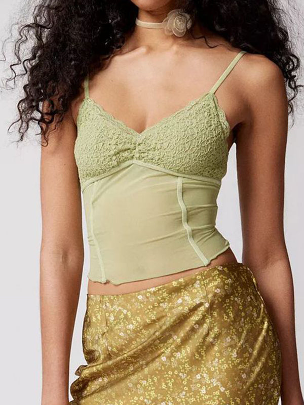 Plain Mesh V Neck Slim Fit Cami Top