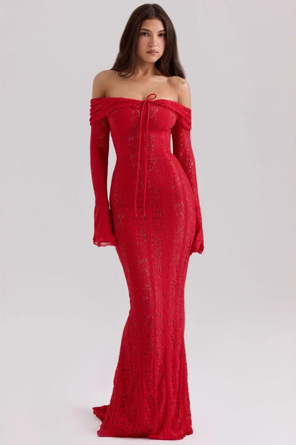 Chic Sexy Lace Bell Sleeve Tube Top Slim High Waist Boho Dress