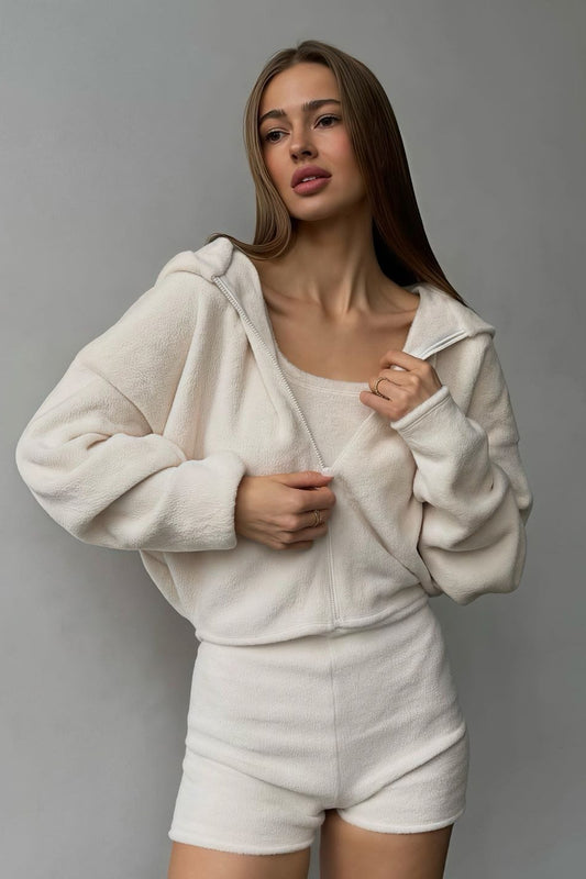 Fuzzy Solid Cardigan Tank Three Piece Set