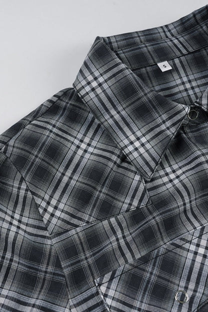 Retro Utility Checkered Blouse
