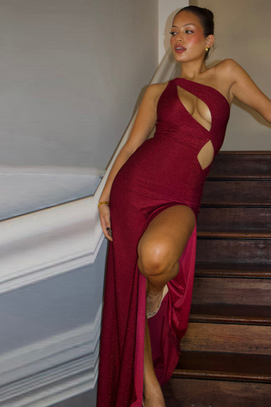 One-Shoulder Cutout Split Bodycon Party Dress