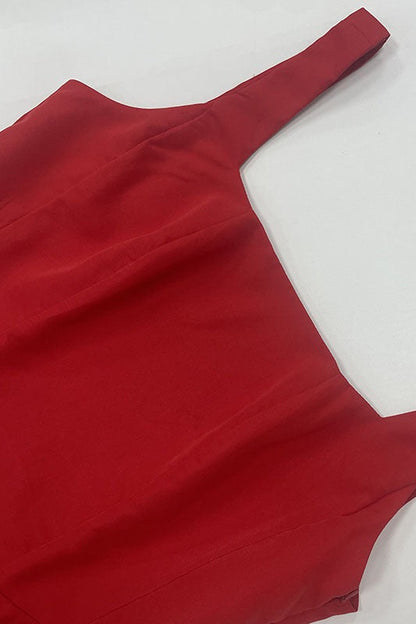 Square Neck Wide Strap Sleeveless Full Skirt Midi Dress