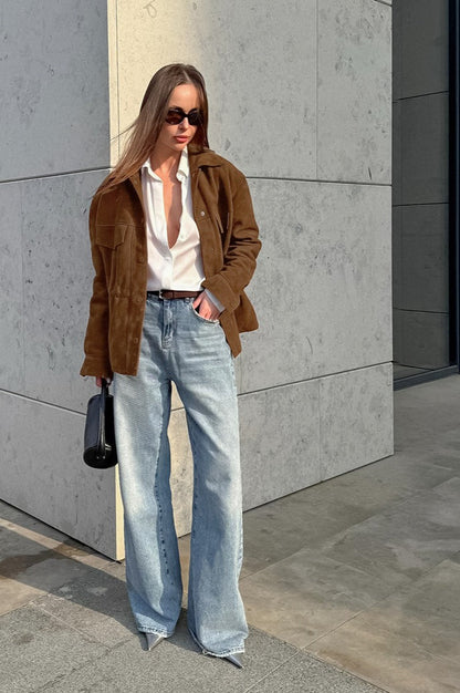 Retro Suede Lapel Slim Jacket