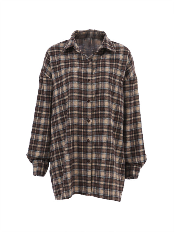 Vintage Plaid Print Long Sleeve Blouse