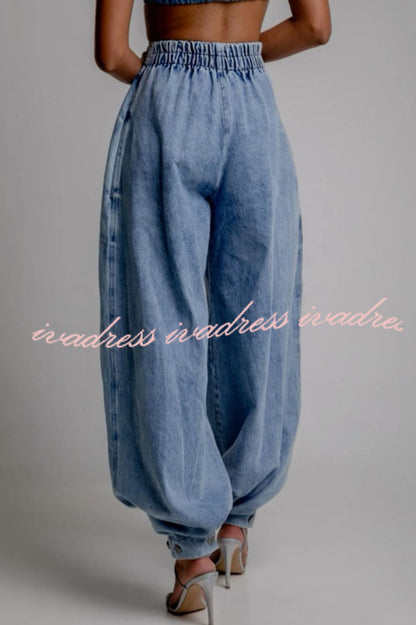 Fashion High Waist Vintage Zipper Cuffed Loose Jeans