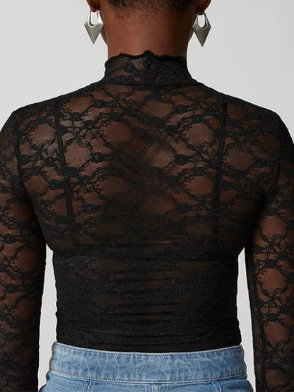 All Over Lace Mock Neck Long Sleeve Tee