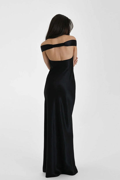 | Satin Mermaid Off Shoulder Maxi Dress
