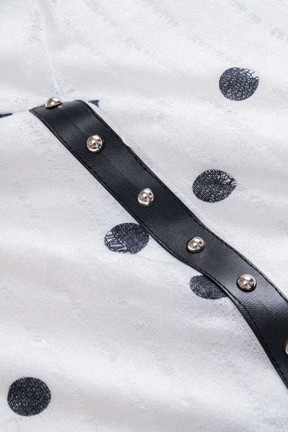 Halter Cowl Neck Polka Dot Quilted Knit Studded Side Panel Bodycon Mini Dress